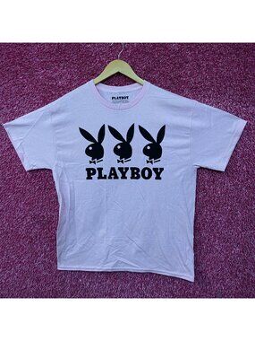 Playboy Triple Bunny Logo Rhinestone Graphic T-Shirt Large